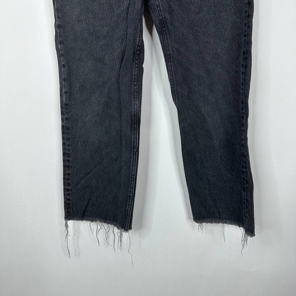 ZARA High Rise Straight Leg Jeans 2 Black Rinse Raw Hem #7578 - Picture 4 of 10
